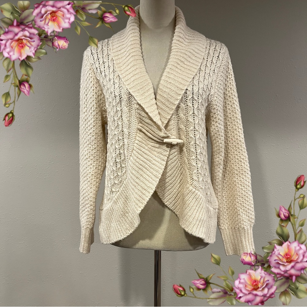 Sonoma off white‎ Cable Knit Beautiful one button cardigan sweater size petite L